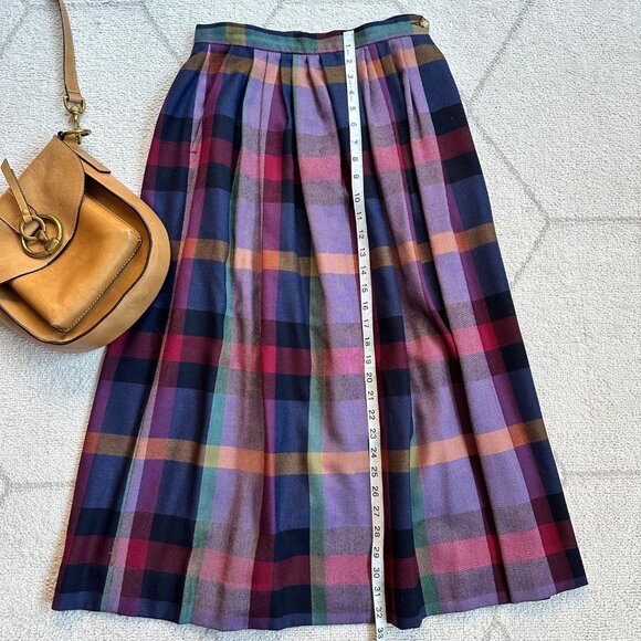 Vintage Corbin Ltd Large Check Plaid Wool Midi Skirt - Picture 7 of 9
